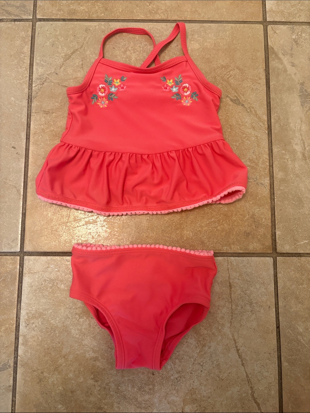 Carter's NWOT Coral Pink Baby Swim Bottoms with Pom-Pom Trim